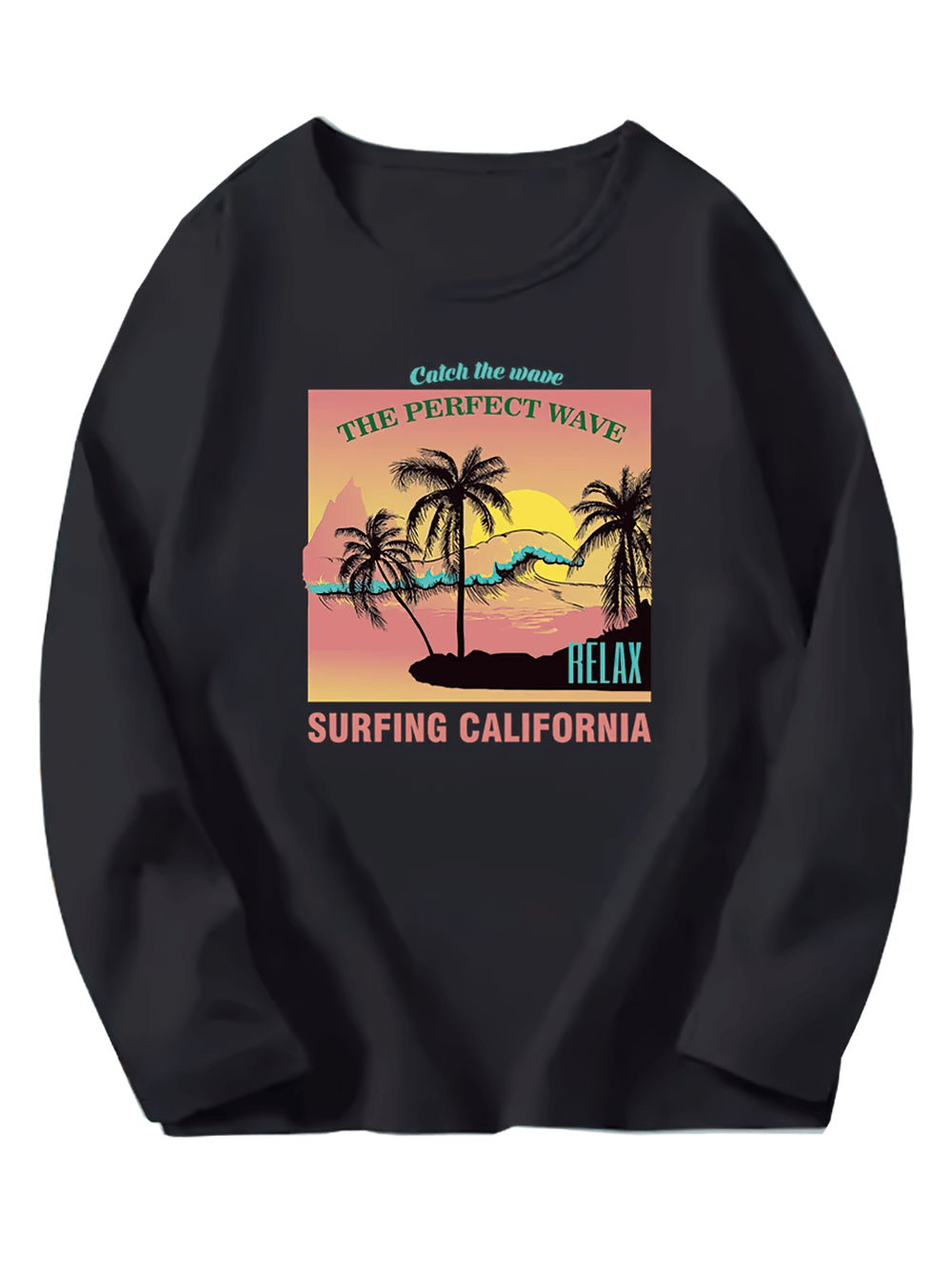 Kids Surfing California Long Sleeve Top with Palm Trees and Waves Design - SF3112